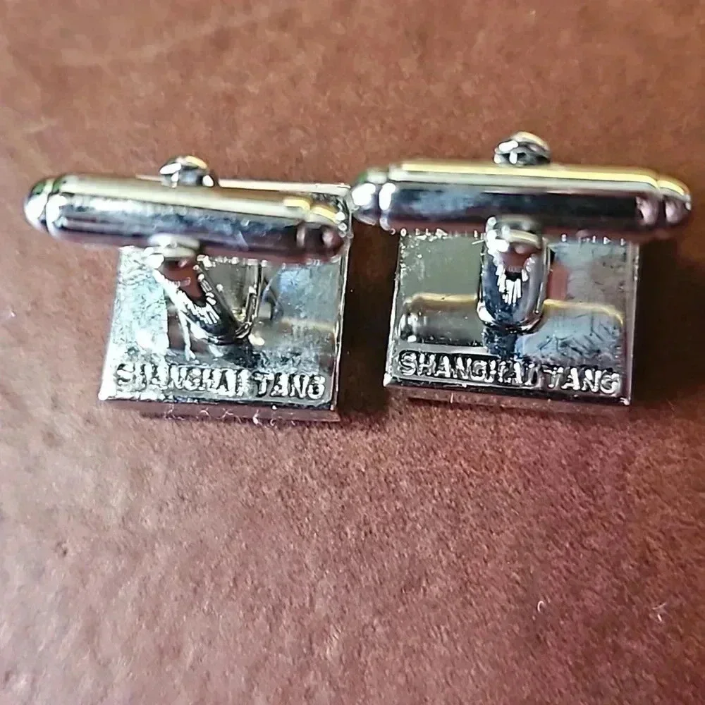 2 sets of Shanghai Tang Cufflinks Black & Red/Green Square with Silver Star Box